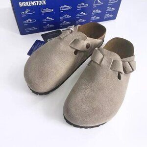 Birkenstock Boston Classic Suede Soft Leather Taupe Narrow | Women's Size EU 38